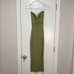 Windsor Olive Green Ribbed Spaghetti Strap Maxi Dress